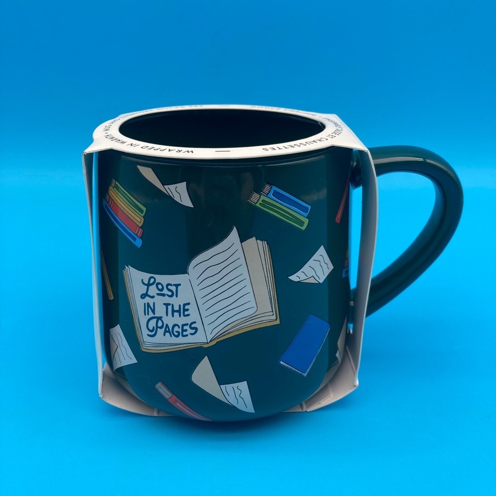 Indigo Books Lost In The Pages Green Coffee Mug NEW